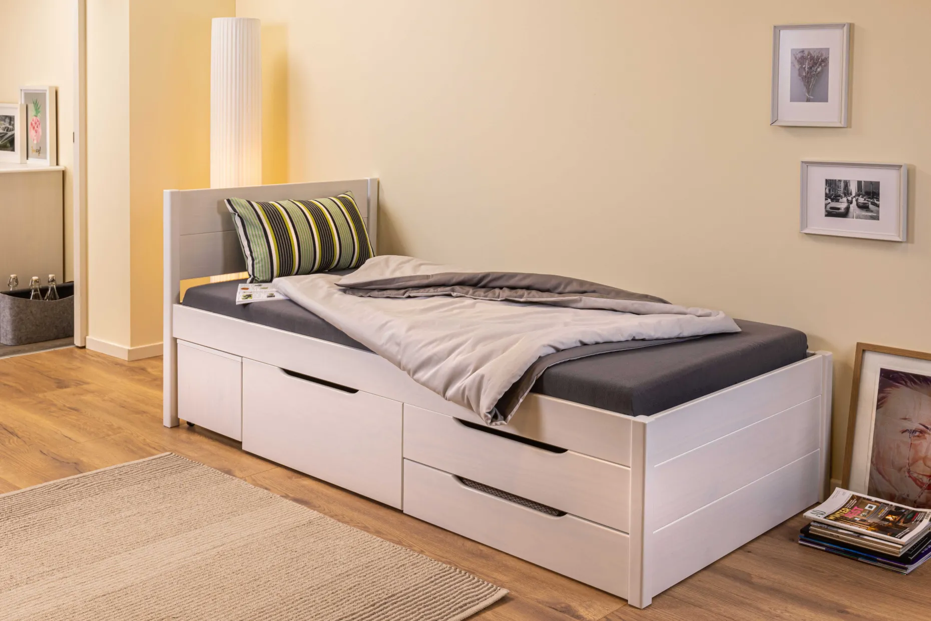 Efetivo Einzelbett 90x200cm mit Stauraum - weiß