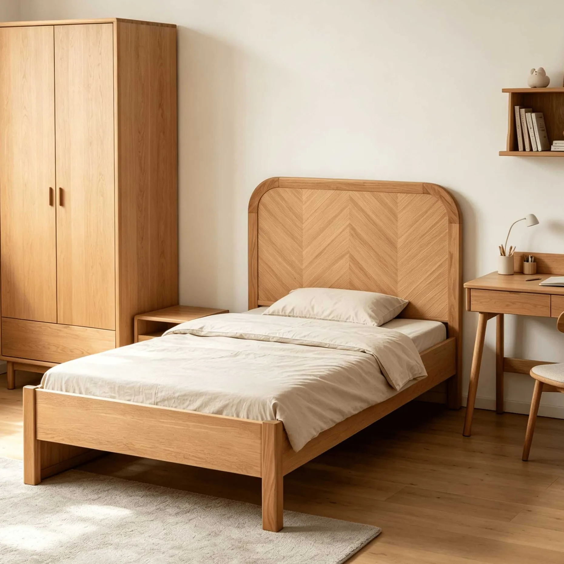 Einzelbett Alessia - 90x200cm - mit Lattenrost - massiver Eiche
