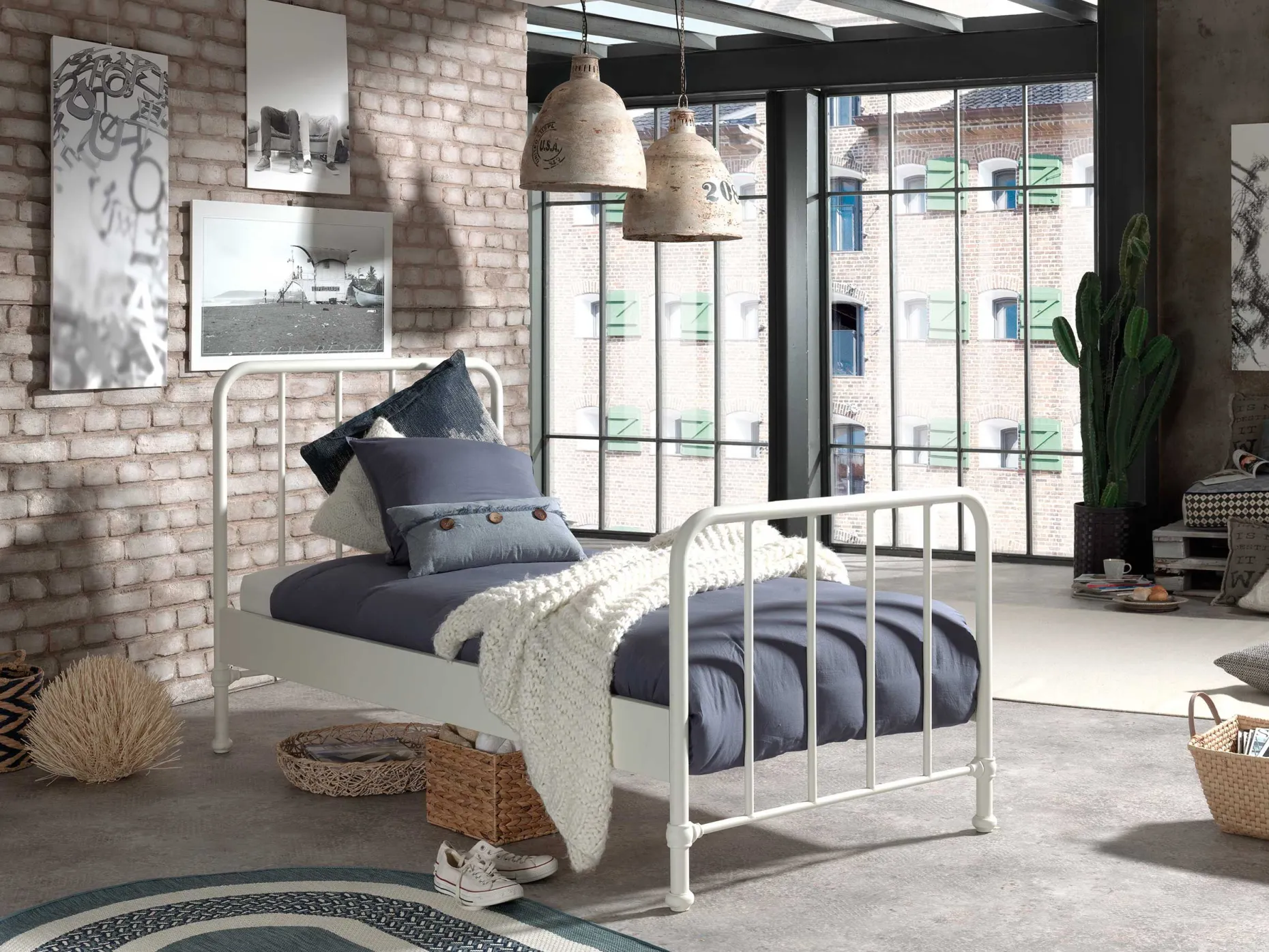 Einzelbett Bronxx Metall 90x200 - matt weiß