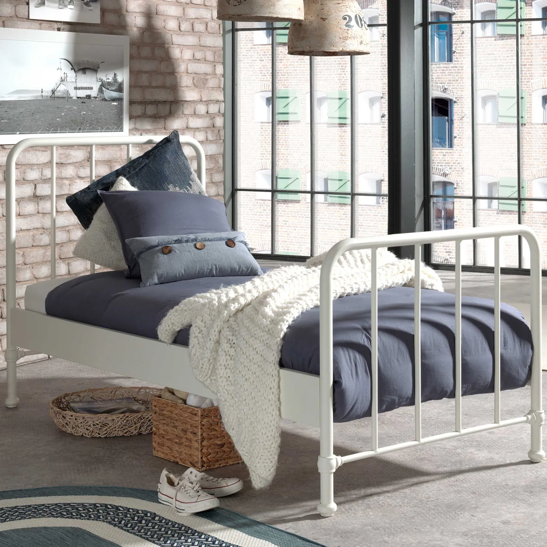 Einzelbett Bronxx Metall 90x200 - matt weiß