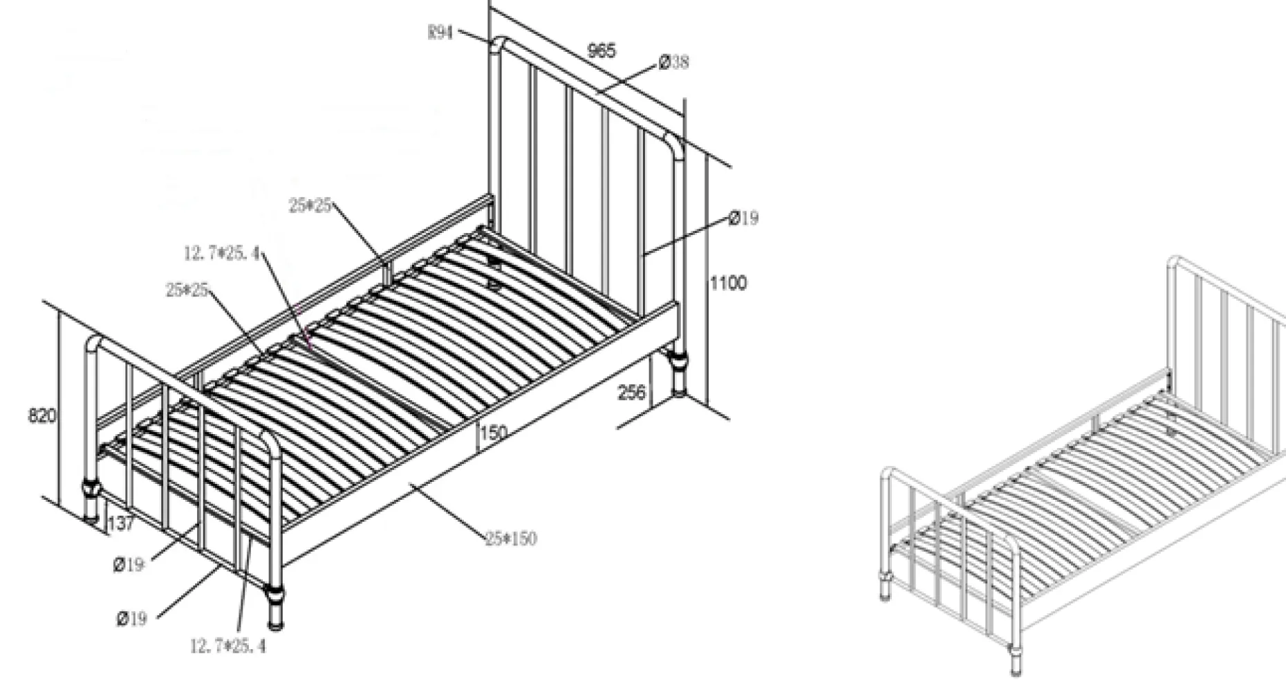 Einzelbett Bronxx Metall 90x200 - matt weiß