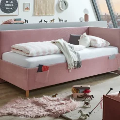 Einzelbett Cool | Mit Rückenlehne | 90 x 200 cm | Rosa Design