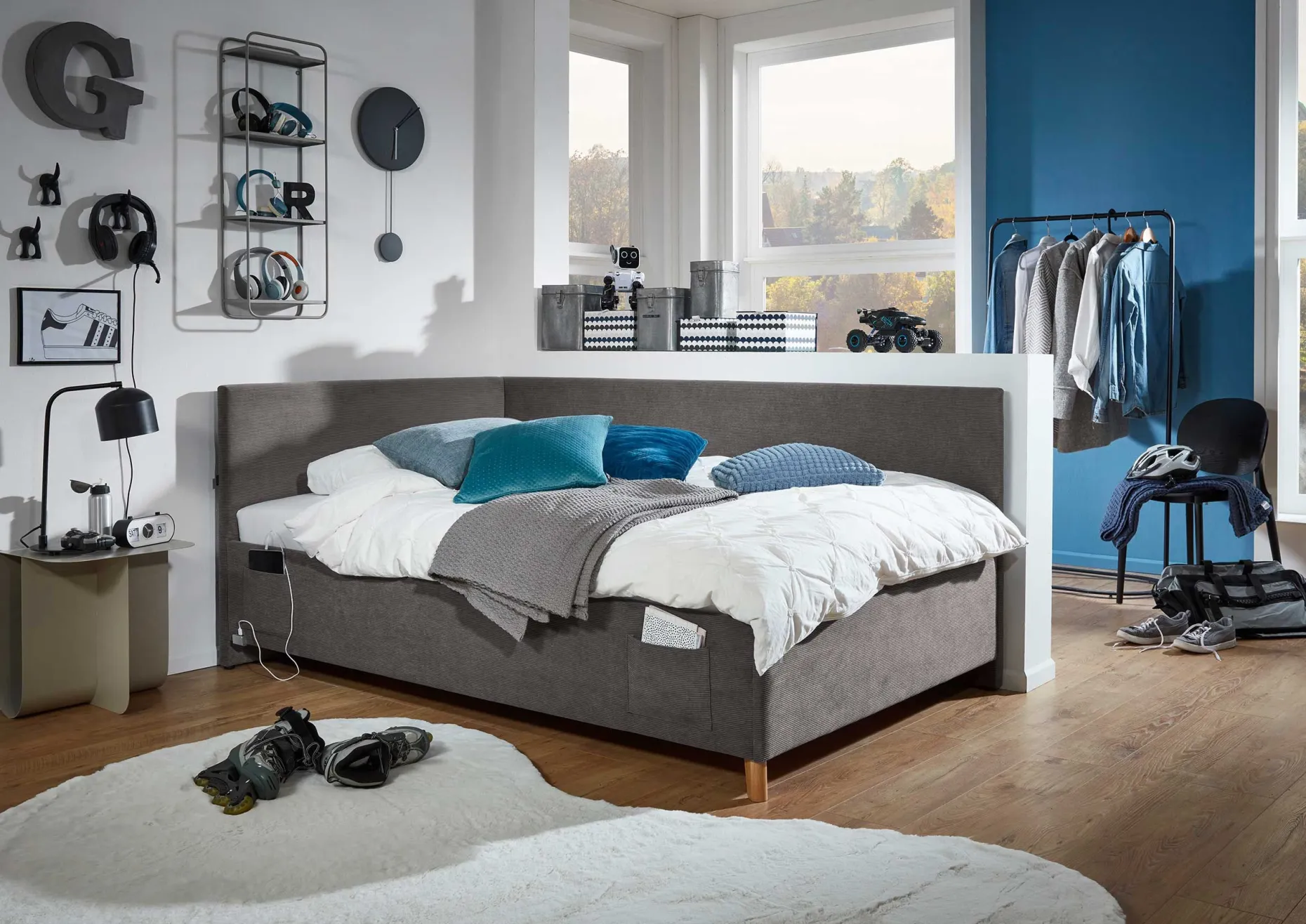 Einzelbett Cool | Mit Rückenlehne | 120 x 200 cm | Anthrazit Design