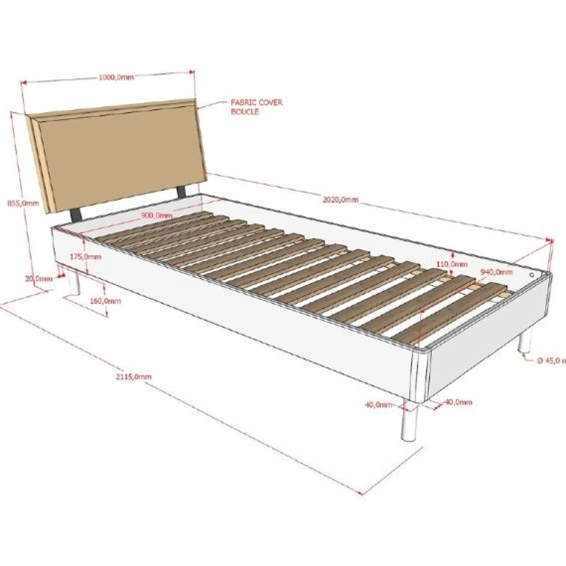Einzelbett Forrest 90x200cm - Buche massiv - weiß