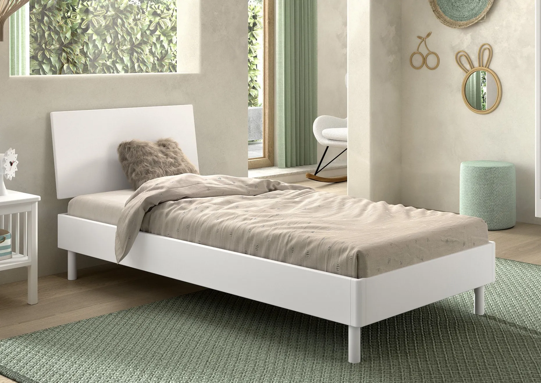 Einzelbett Forrest 90x200cm - Buche massiv - weiß