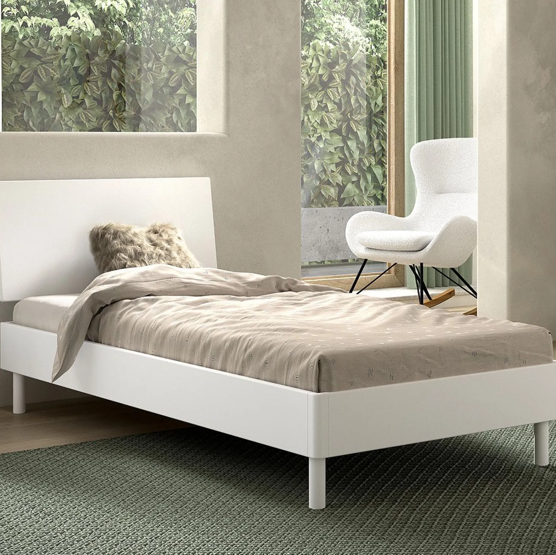 Einzelbett Forrest 90x200cm - Buche massiv - weiß