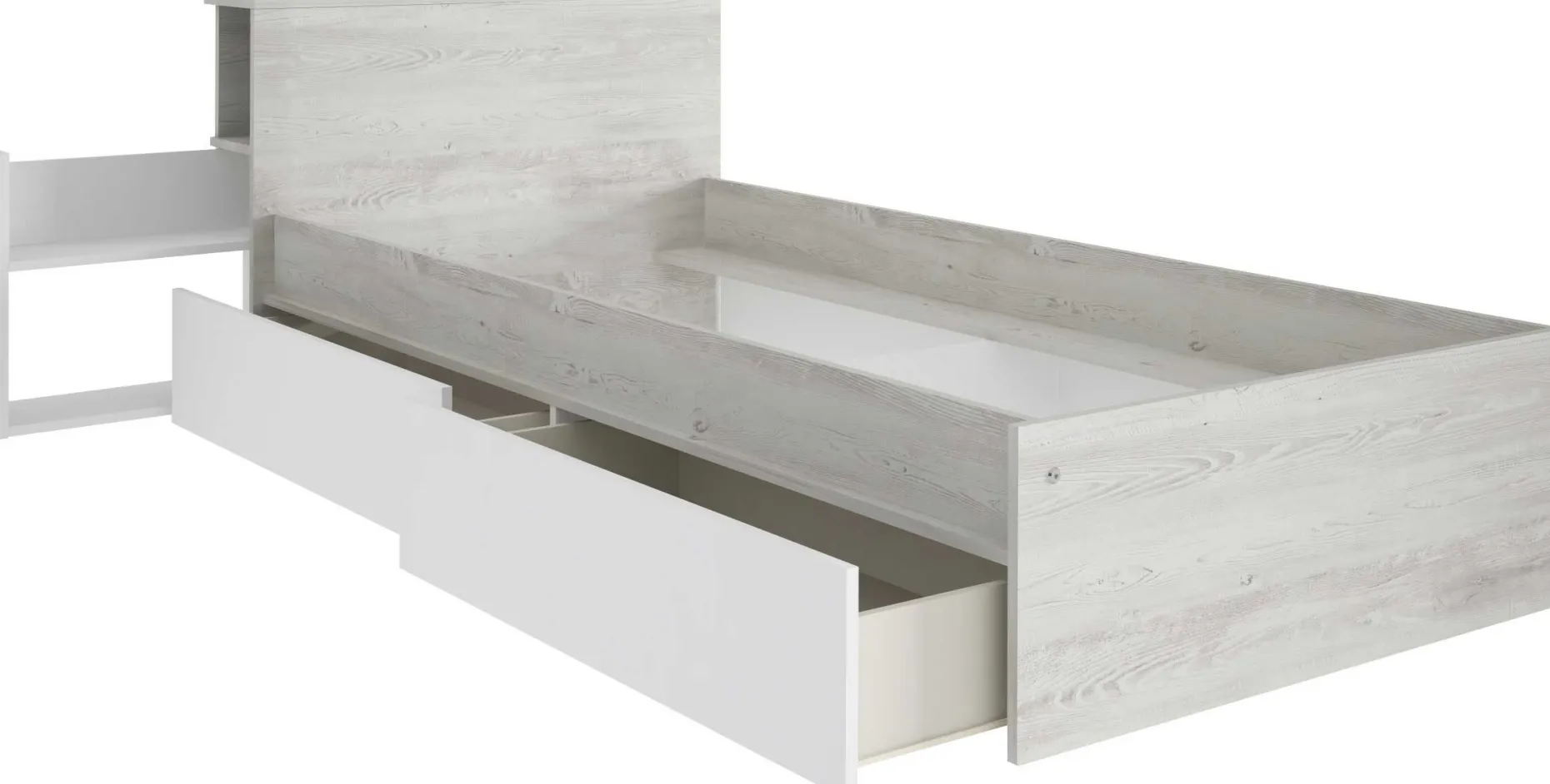 Einzelbett Kazim 90x200 mit Stauraum - weiß