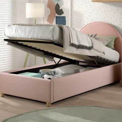 Einzelbett Maeva - 90x200cm - mit Stauraum - rosa
