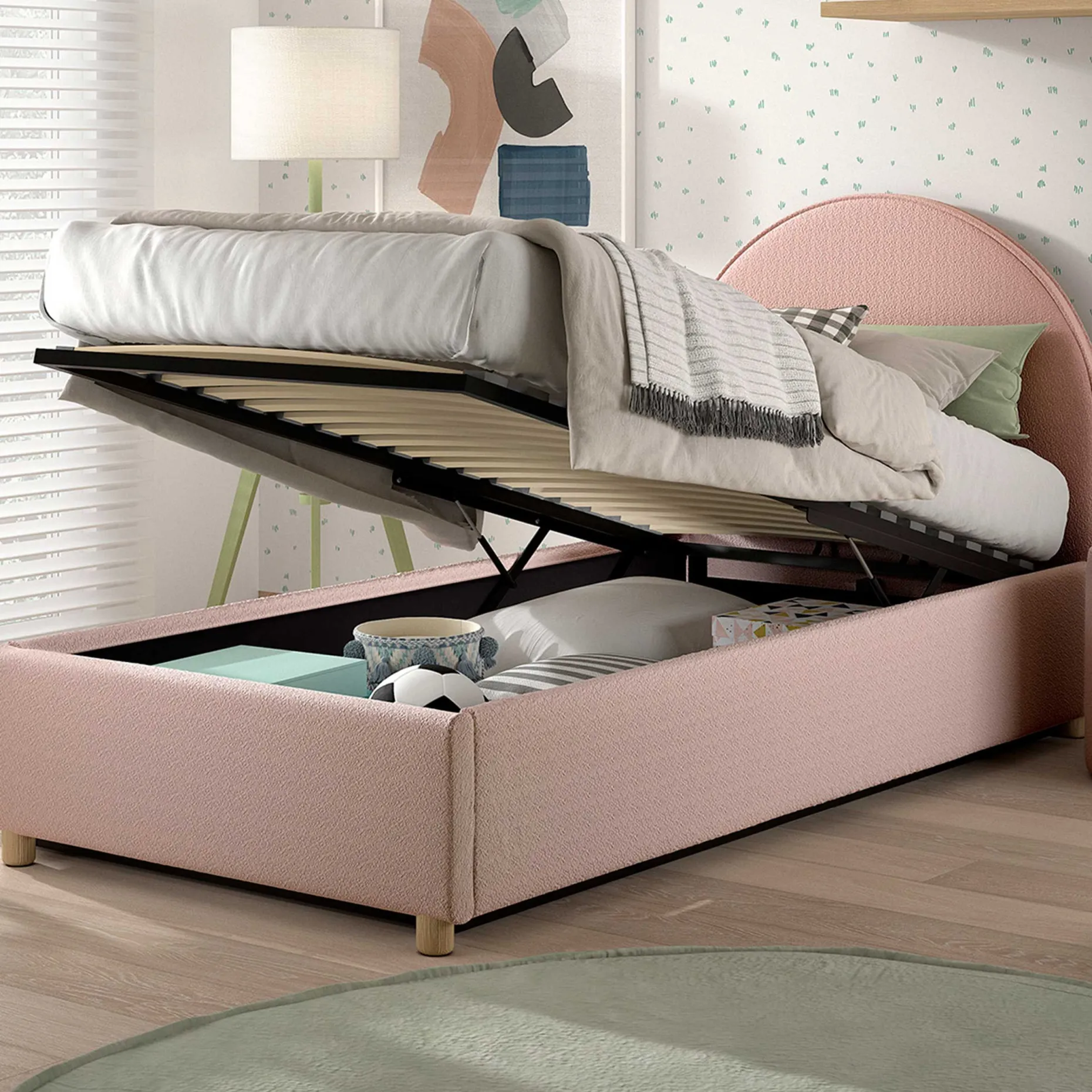 Einzelbett Maeva - 90x200cm - mit Stauraum - rosa