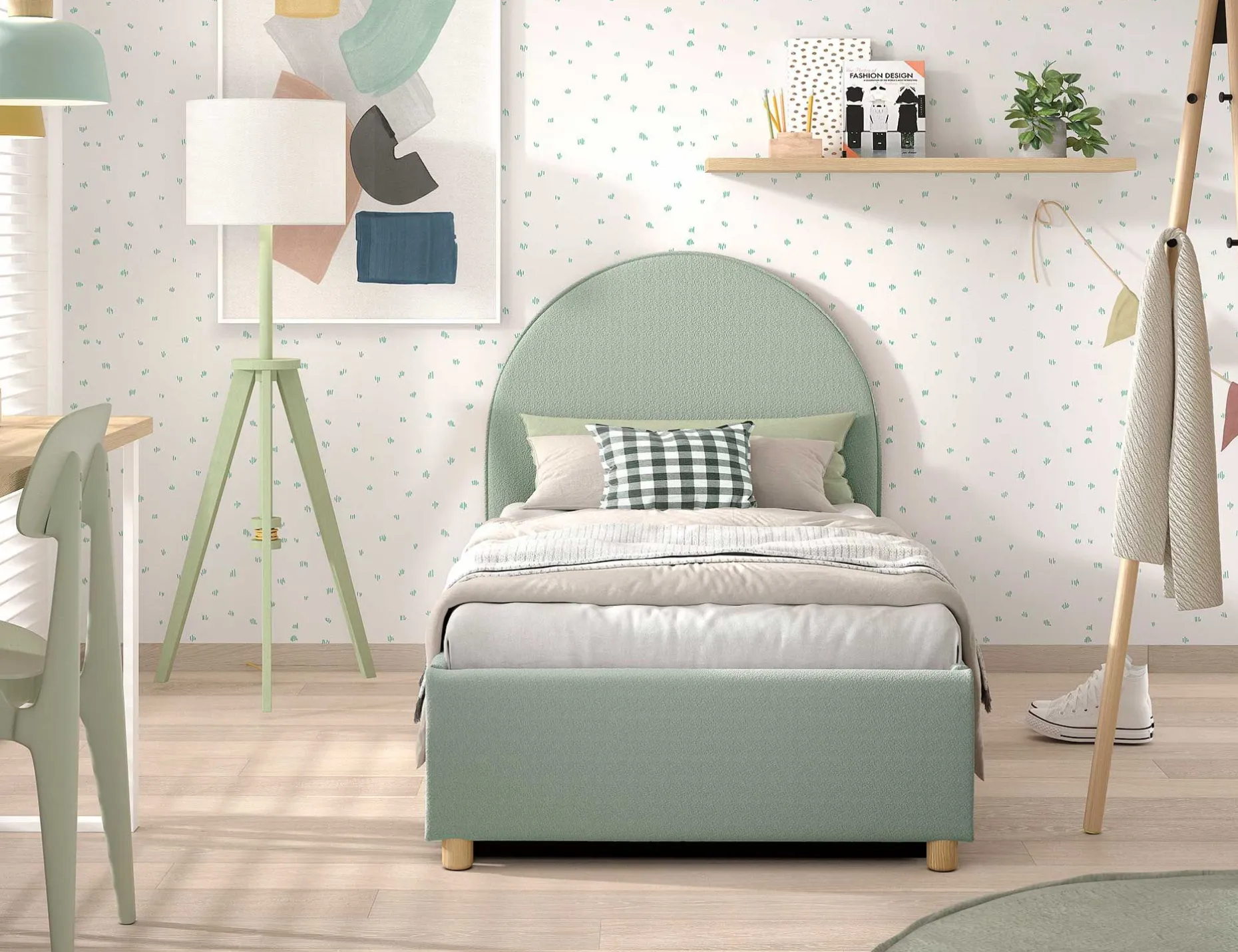 Einzelbett Maeva - 90x200cm - mit Stauraum - grün