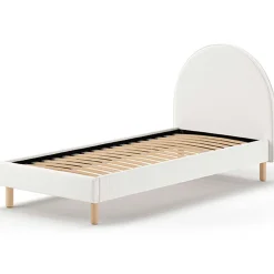 Einzelbett Maeva - 212x97x107 cm - Weißer Bouclé-Stoff