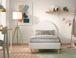 Einzelbett Maeva - 212x97x107 cm - Weißer Bouclé-Stoff