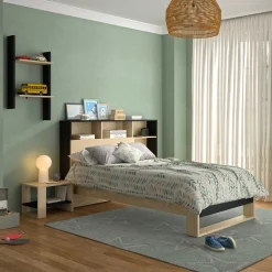 Einzelbett Nael - 90x190cm - Eiche Dekor/schwarz