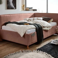 Einzelbett Ollie | Mit Rückenlehne | 120 x 200 cm | Rosa Design