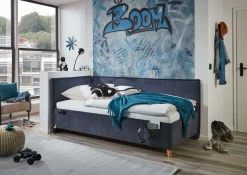 Einzelbett Ollie | Mit Rückenlehne | 120 x 200 cm | Dunkelblaues Design
