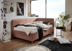 Einzelbett Ollie | Mit Rückenlehne | 90 x 200 cm | Rosa Design