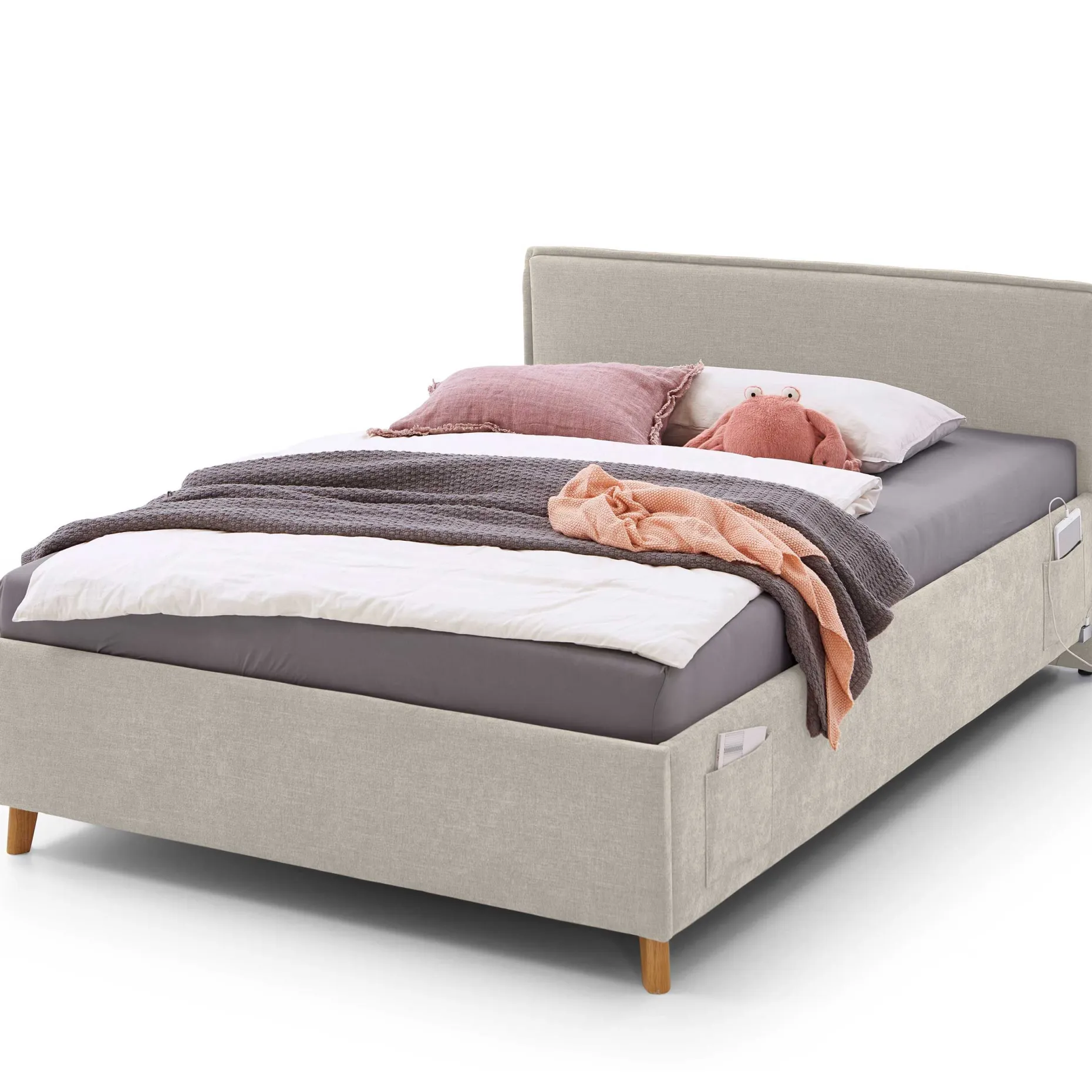Einzelbett Ollie | 90 x 200 cm | Design Beige