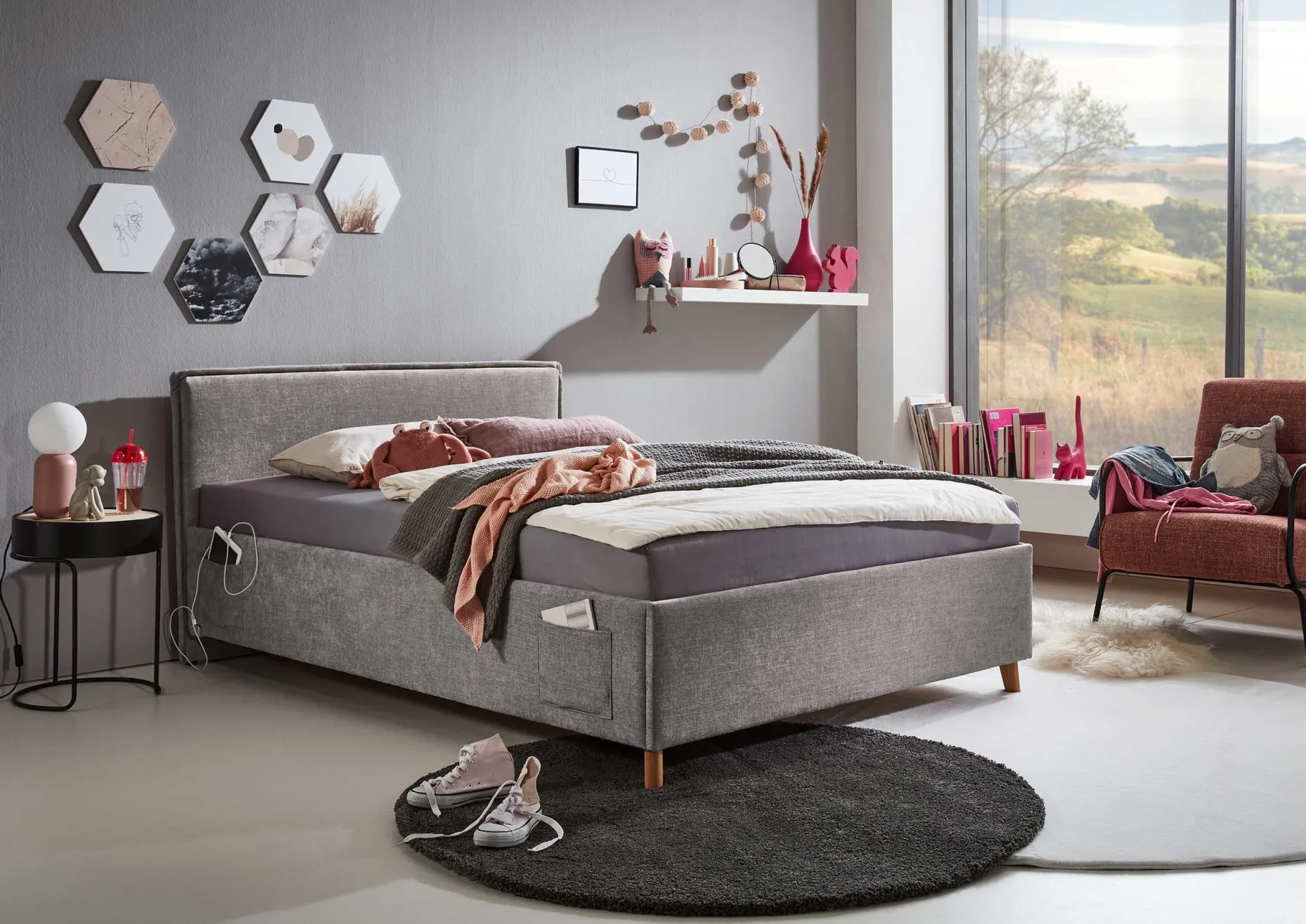 Einzelbett Ollie | 120 x 200 cm | Design Grau
