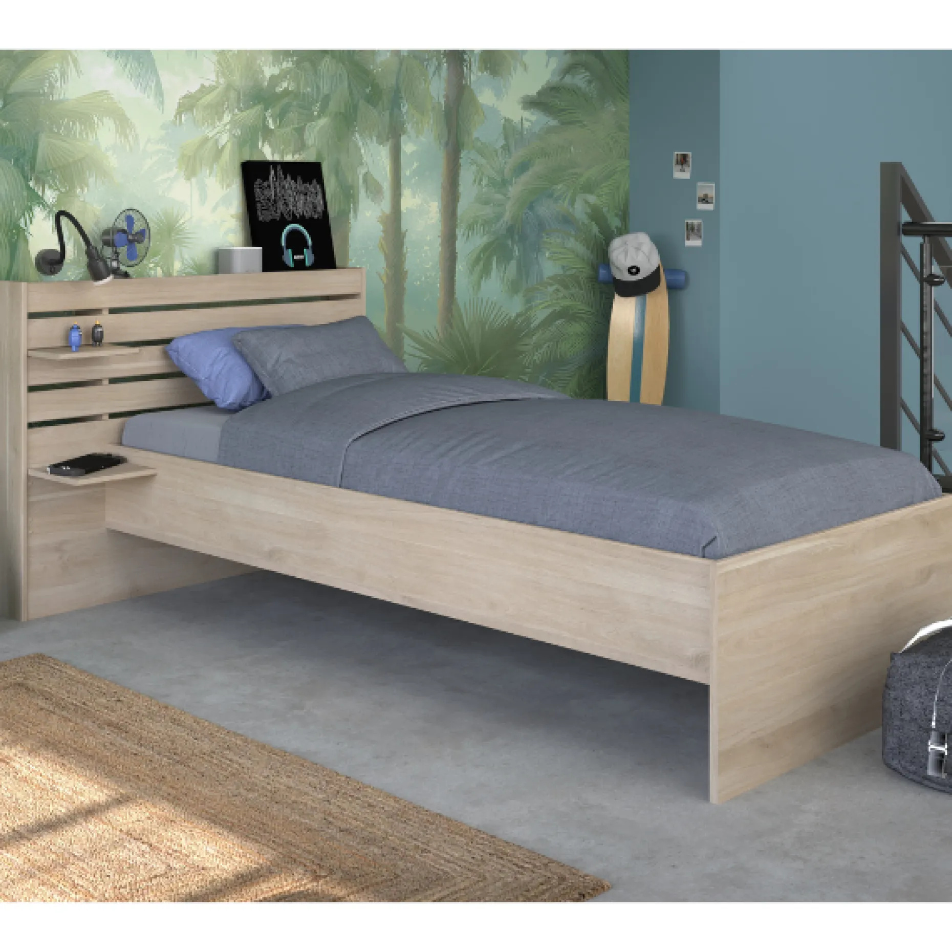 Einzelbett Tokio 90x200cm-Eiche Dekor
