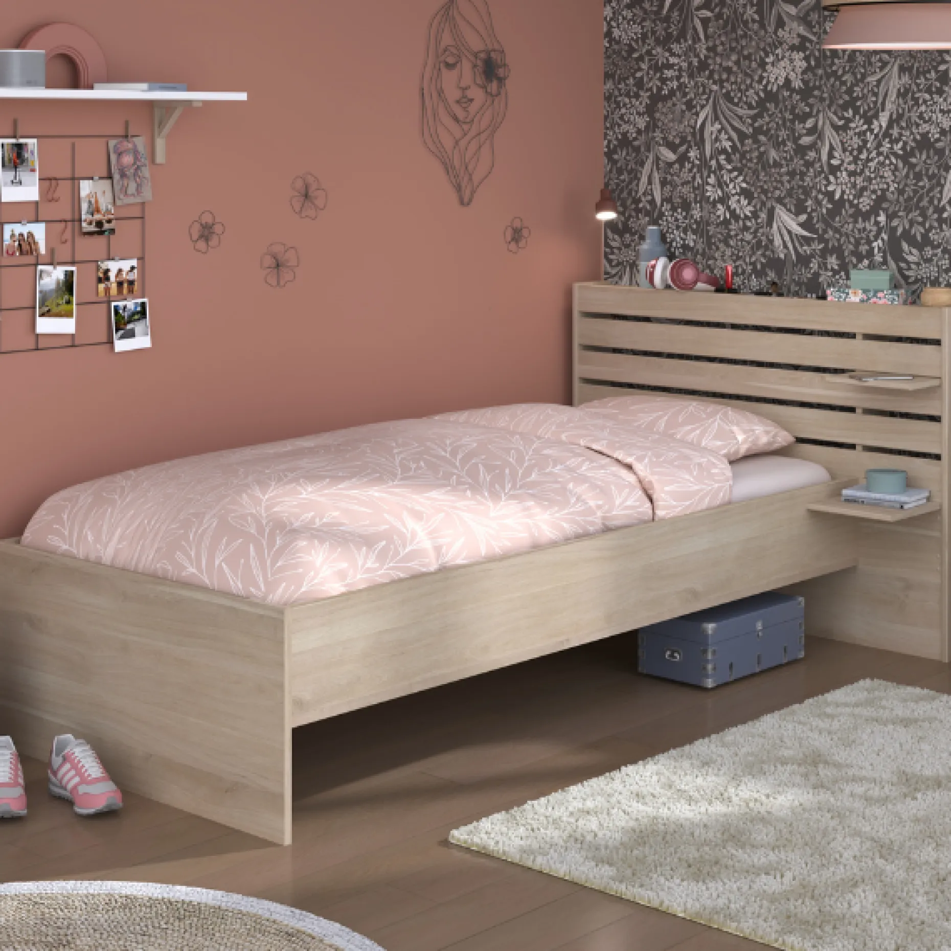Einzelbett Tokio 90x200cm-Eiche Dekor