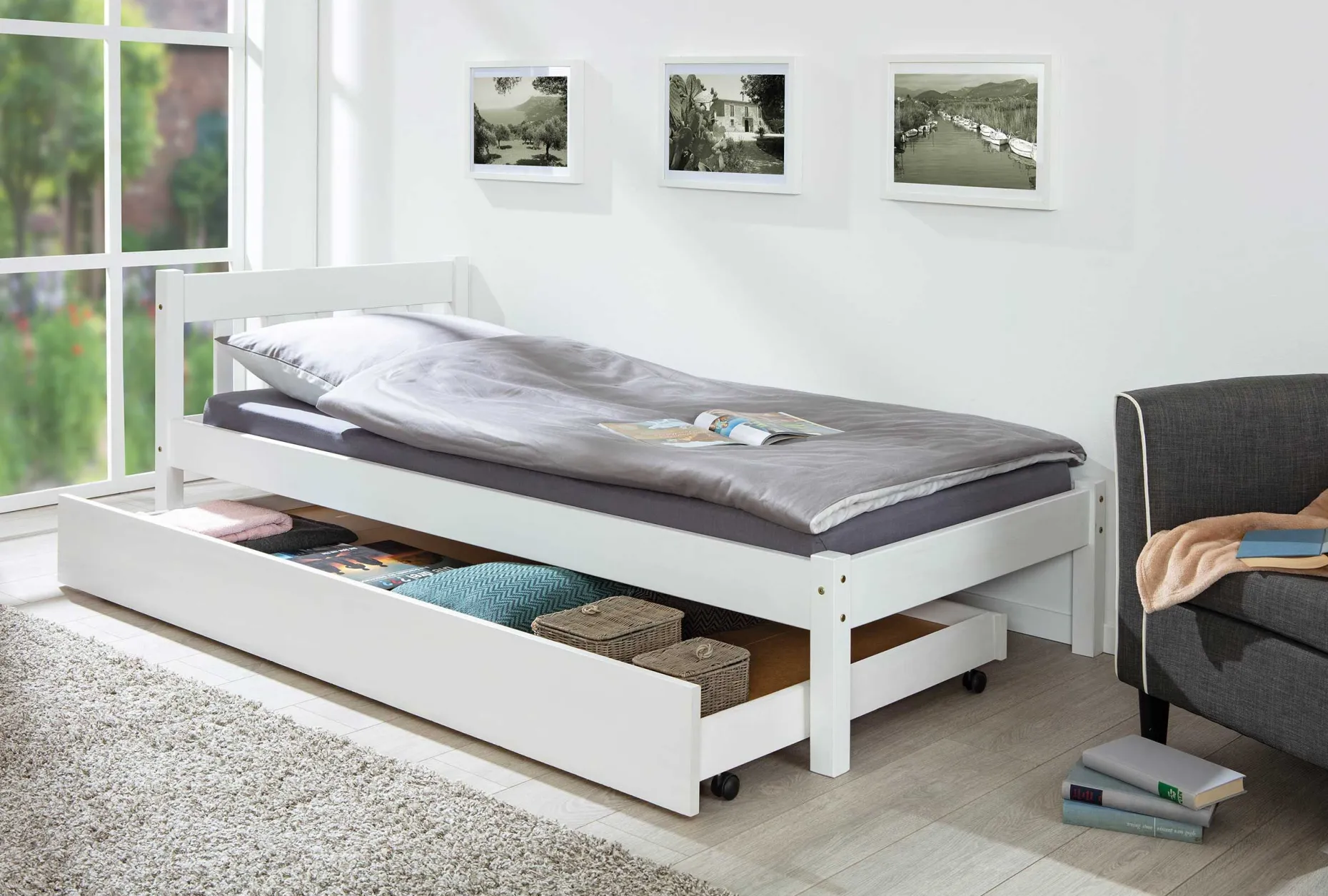 Einzelbett Vilmar massivholz - weiß