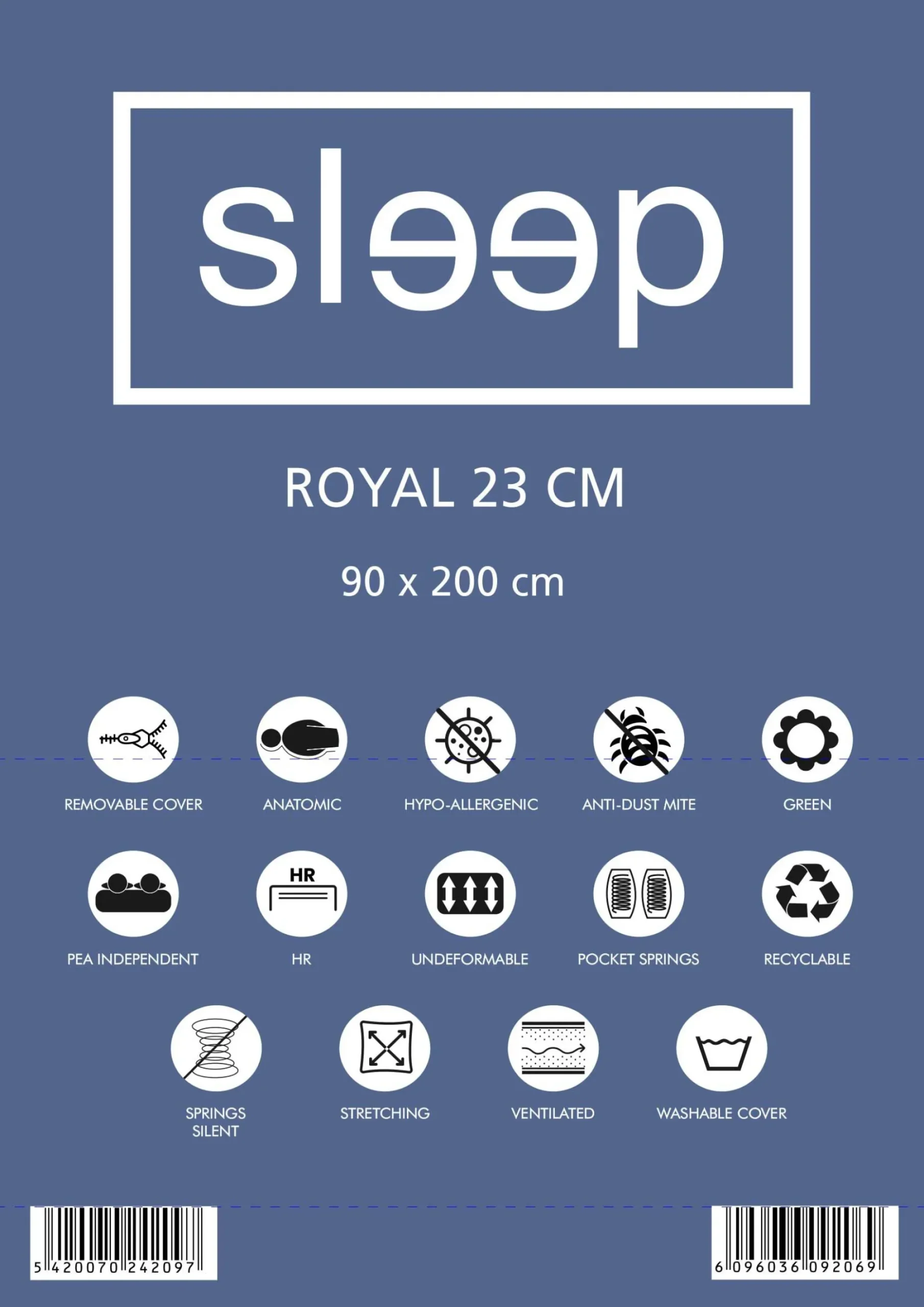Einzelmatratze Royal 90x200x23cm - Taschenfederkern