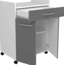 Eko Mikrowellenschrank mit Rollen - 2 Türen und 1 Schublade - hochglänzend grau