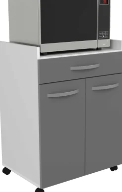 Eko Mikrowellenschrank mit Rollen - 2 Türen und 1 Schublade - hochglänzend grau