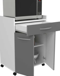 Eko Mikrowellenschrank mit Rollen - 2 Türen und 1 Schublade - hochglänzend grau