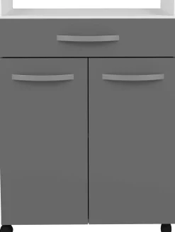 Eko Mikrowellenschrank mit Rollen - 2 Türen und 1 Schublade - hochglänzend grau