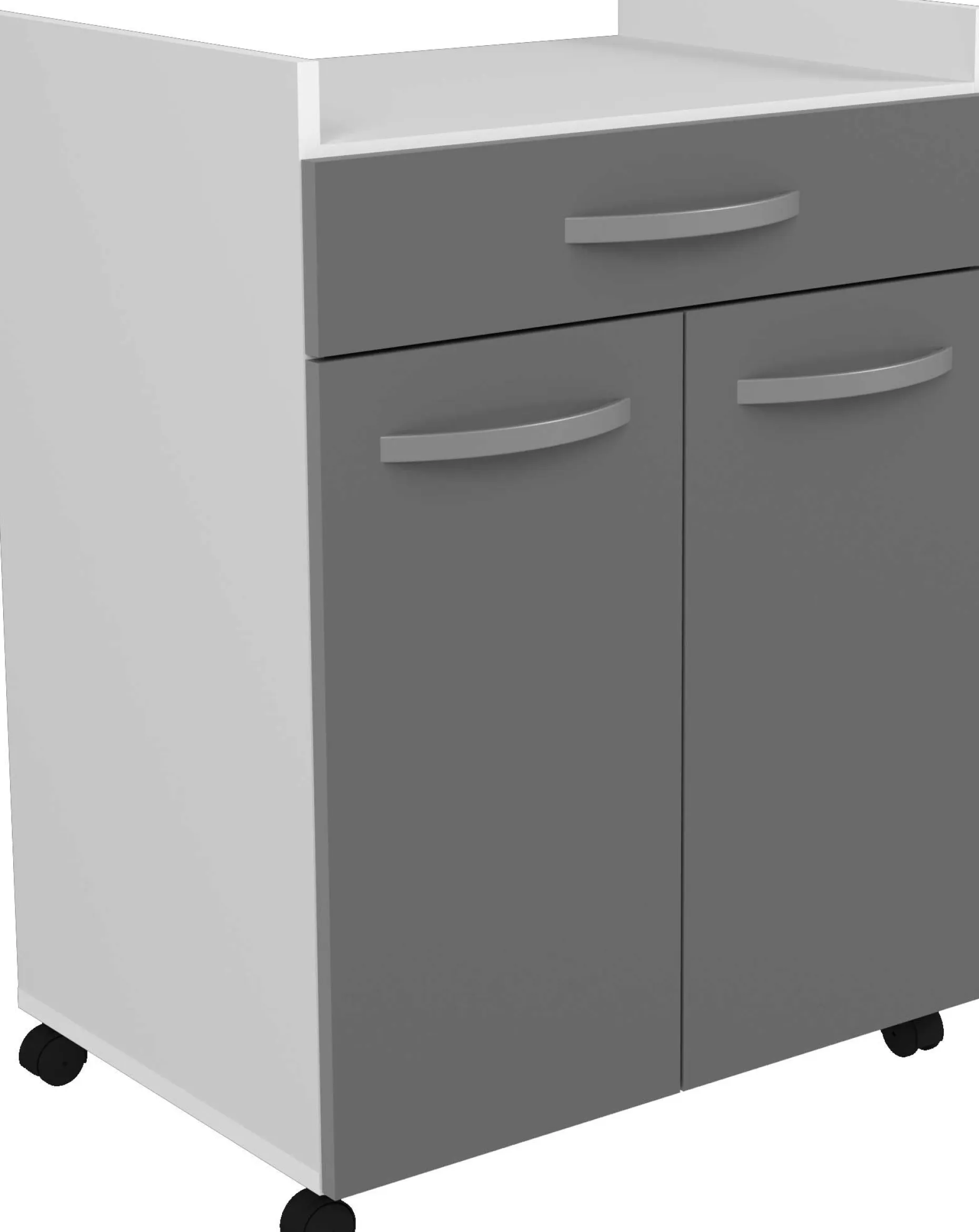 Eko Mikrowellenschrank mit Rollen - 2 Türen und 1 Schublade - hochglänzend grau