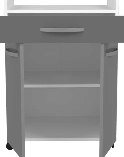 Eko Mikrowellenschrank mit Rollen - 2 Türen und 1 Schublade - hochglänzend grau