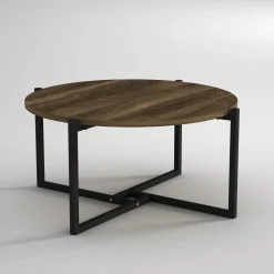 Emob Eleganter Couchtisch aus Nussbaumholz | 100% Melaminbeschichtung | Metallgestell