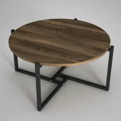 Emob Eleganter Couchtisch aus Nussbaumholz | 100% Melaminbeschichtung | Metallgestell