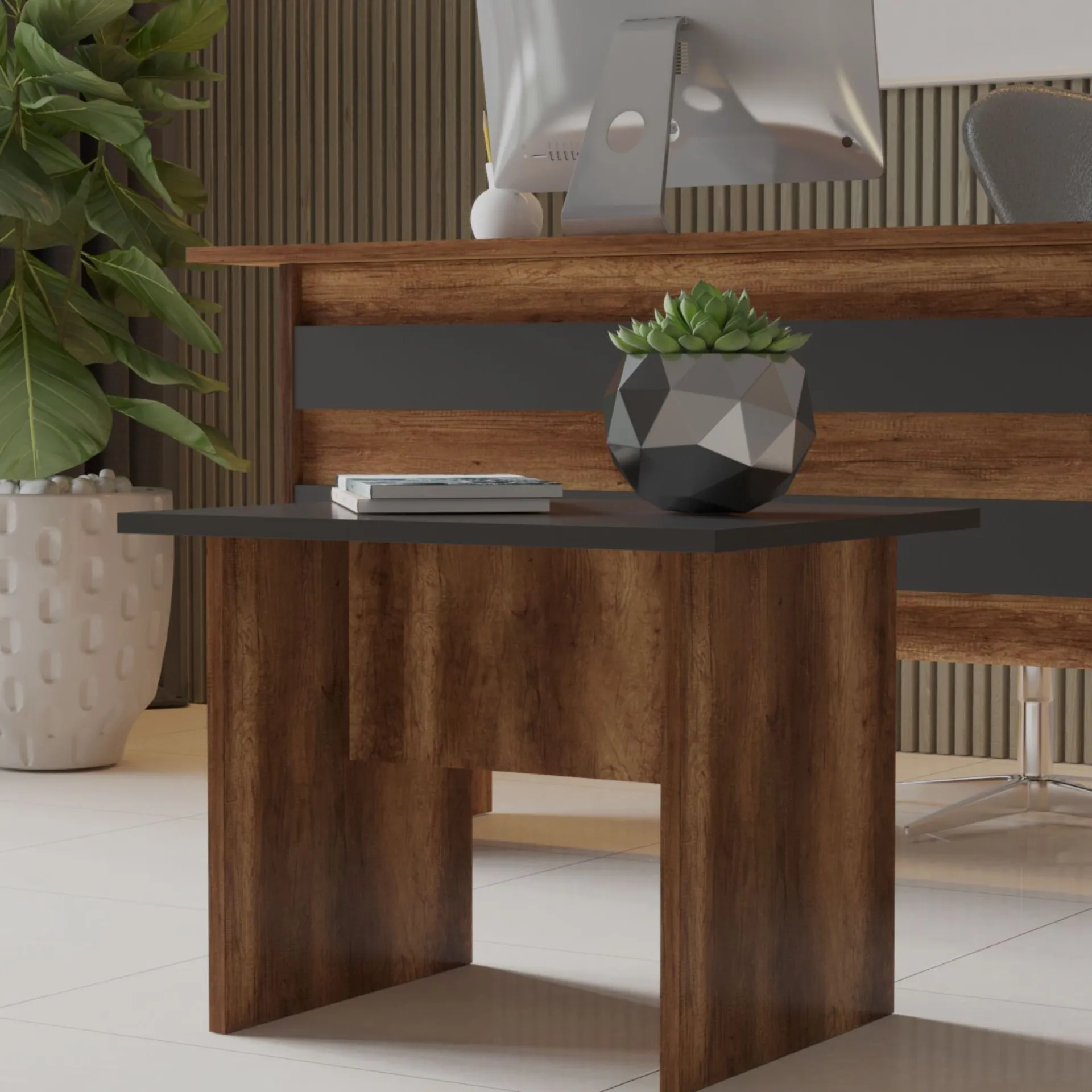 Emob Eleganter Couchtisch | 100% Melamin | 18mm dick | Walnuss Anthrazit