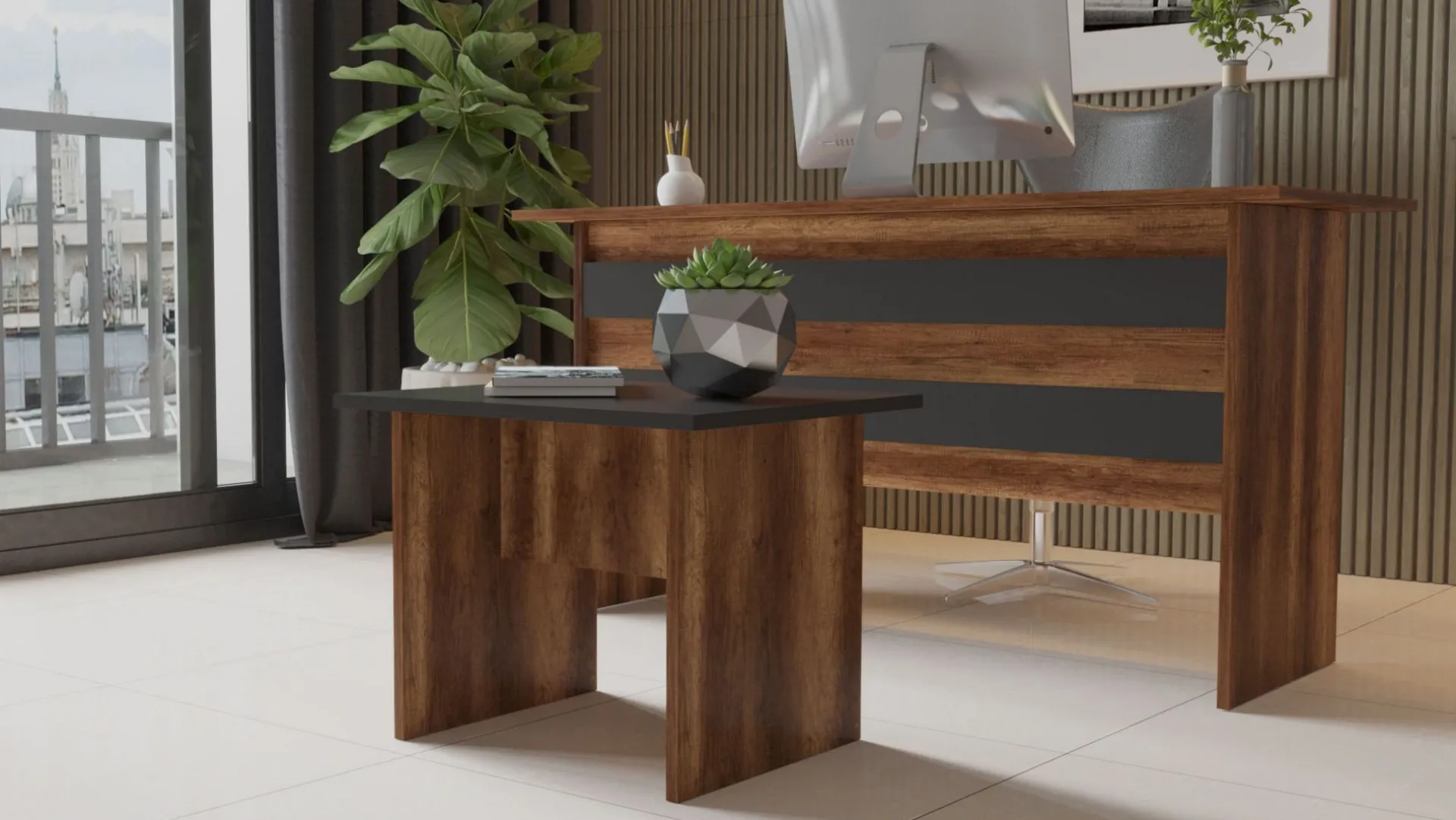 Emob Eleganter Couchtisch | 100% Melamin | 18mm dick | Walnuss Anthrazit