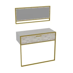 Emob Elegantes gemütliches Sideboard | 100% Melamin | Metallbeine | Marmormuster | Gold Weiß