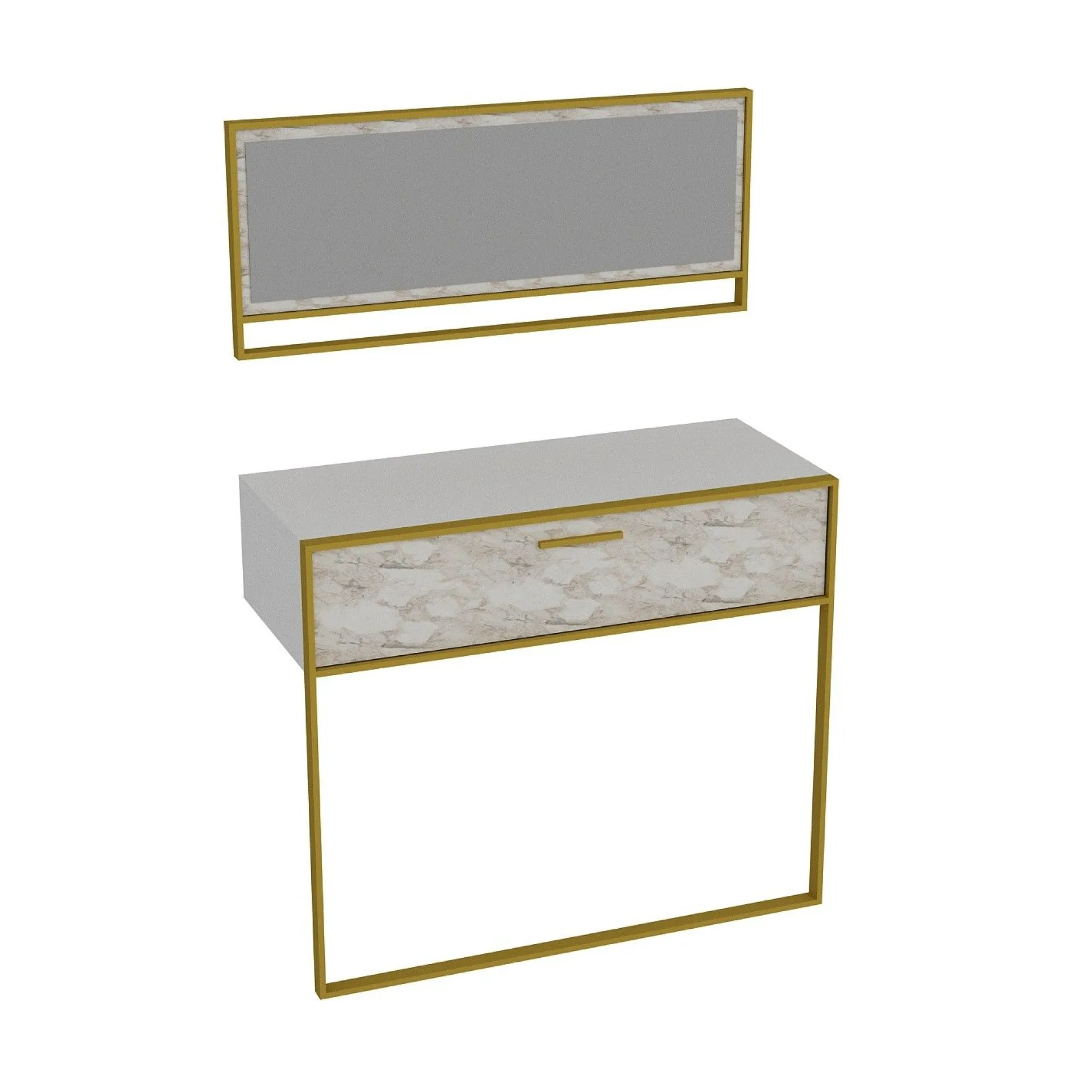 Emob Elegantes gemütliches Sideboard | 100% Melamin | Metallbeine | Marmormuster | Gold Weiß