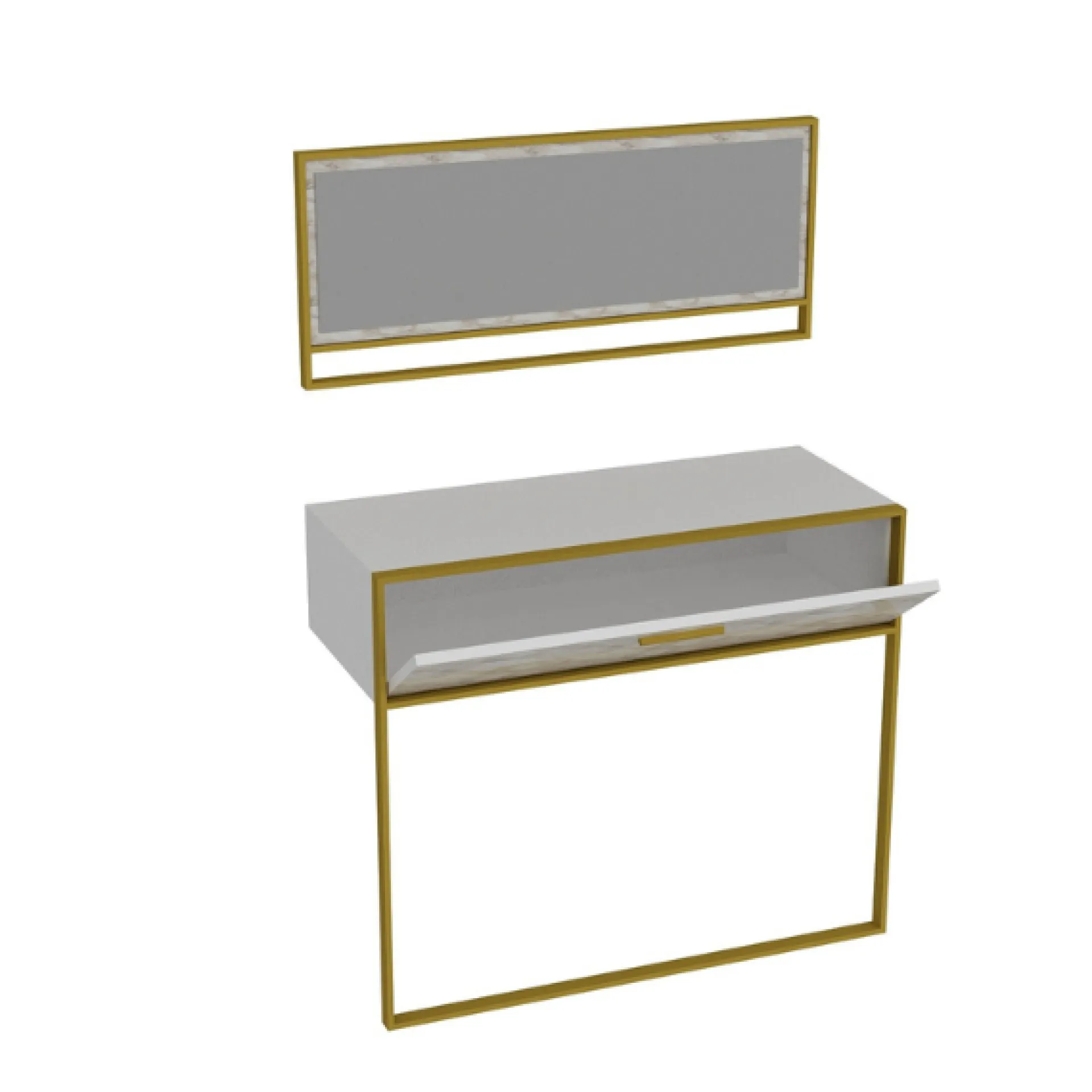 Emob Elegantes gemütliches Sideboard | 100% Melamin | Metallbeine | Marmormuster | Gold Weiß