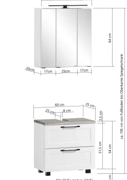 Held Ensemble de salle de bain Meran | Meuble lavabo, armoire de toilette avec éclairage | Blanc