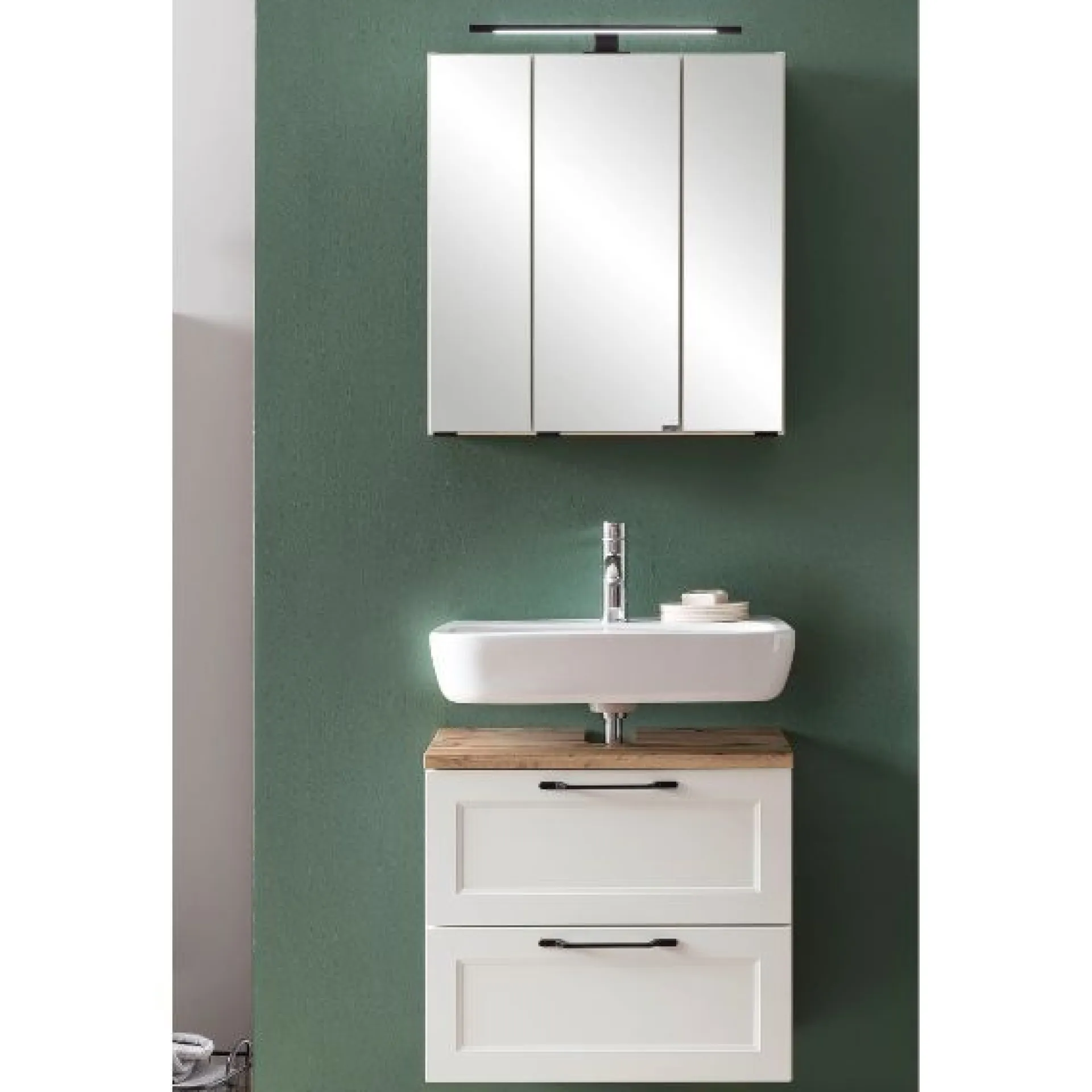 Held Ensemble de salle de bain Meran | Meuble lavabo, armoire de toilette avec éclairage | Blanc