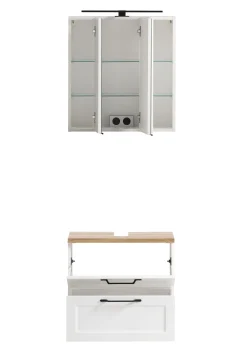 Held Ensemble de salle de bain Meran | Meuble lavabo, armoire de toilette avec éclairage | Blanc