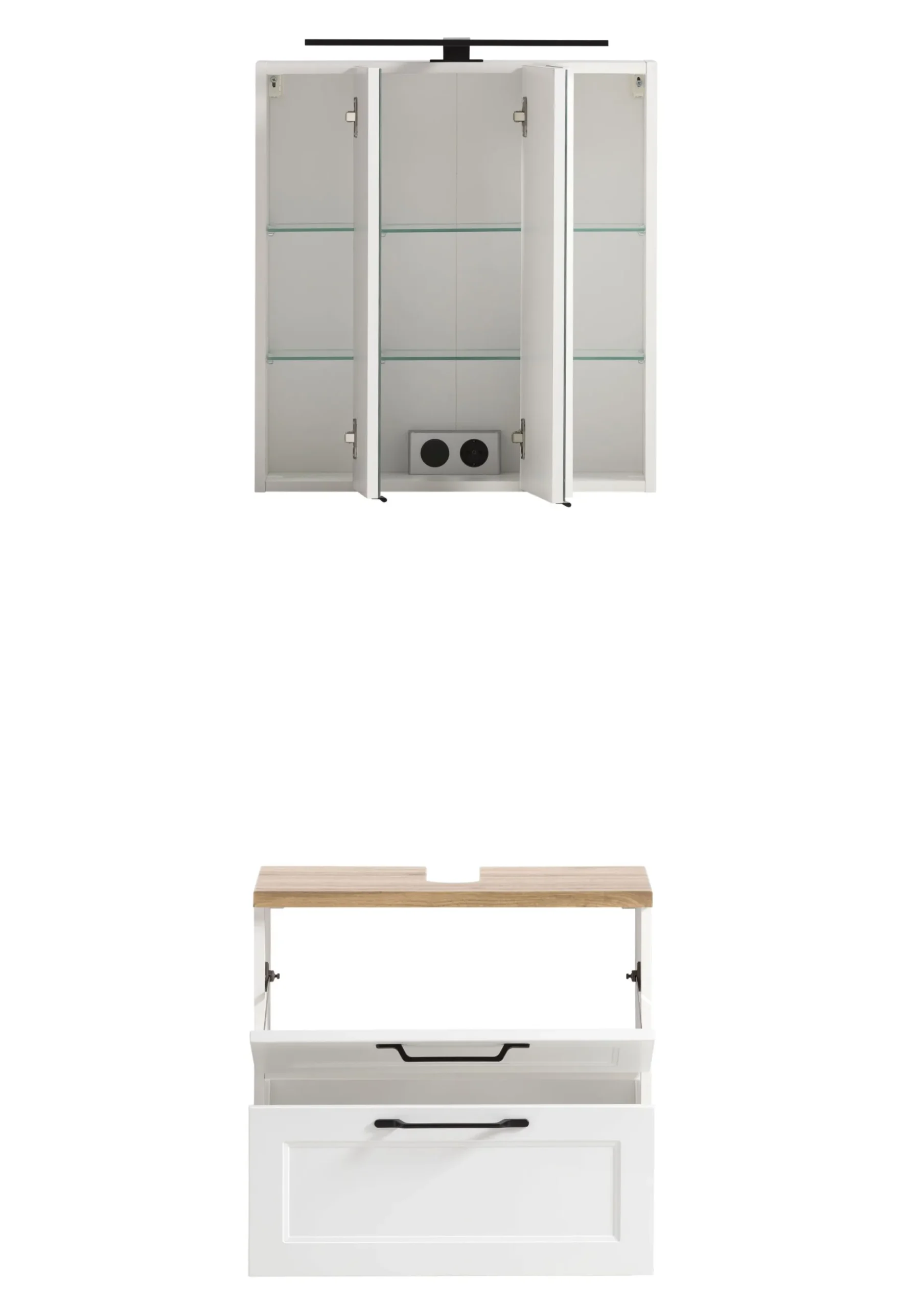 Held Ensemble de salle de bain Meran | Meuble lavabo, armoire de toilette avec éclairage | Blanc