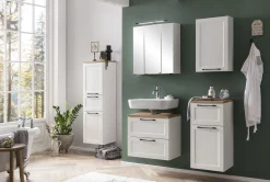 Held Ensemble de salle de bain Meran | Meuble lavabo, armoire de toilette avec éclairage | Blanc