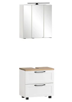 Held Ensemble de salle de bain Meran | Meuble lavabo, armoire de toilette avec éclairage | Blanc
