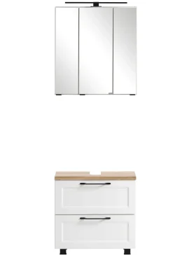 Held Ensemble de salle de bain Meran | Meuble lavabo, armoire de toilette avec éclairage | Blanc