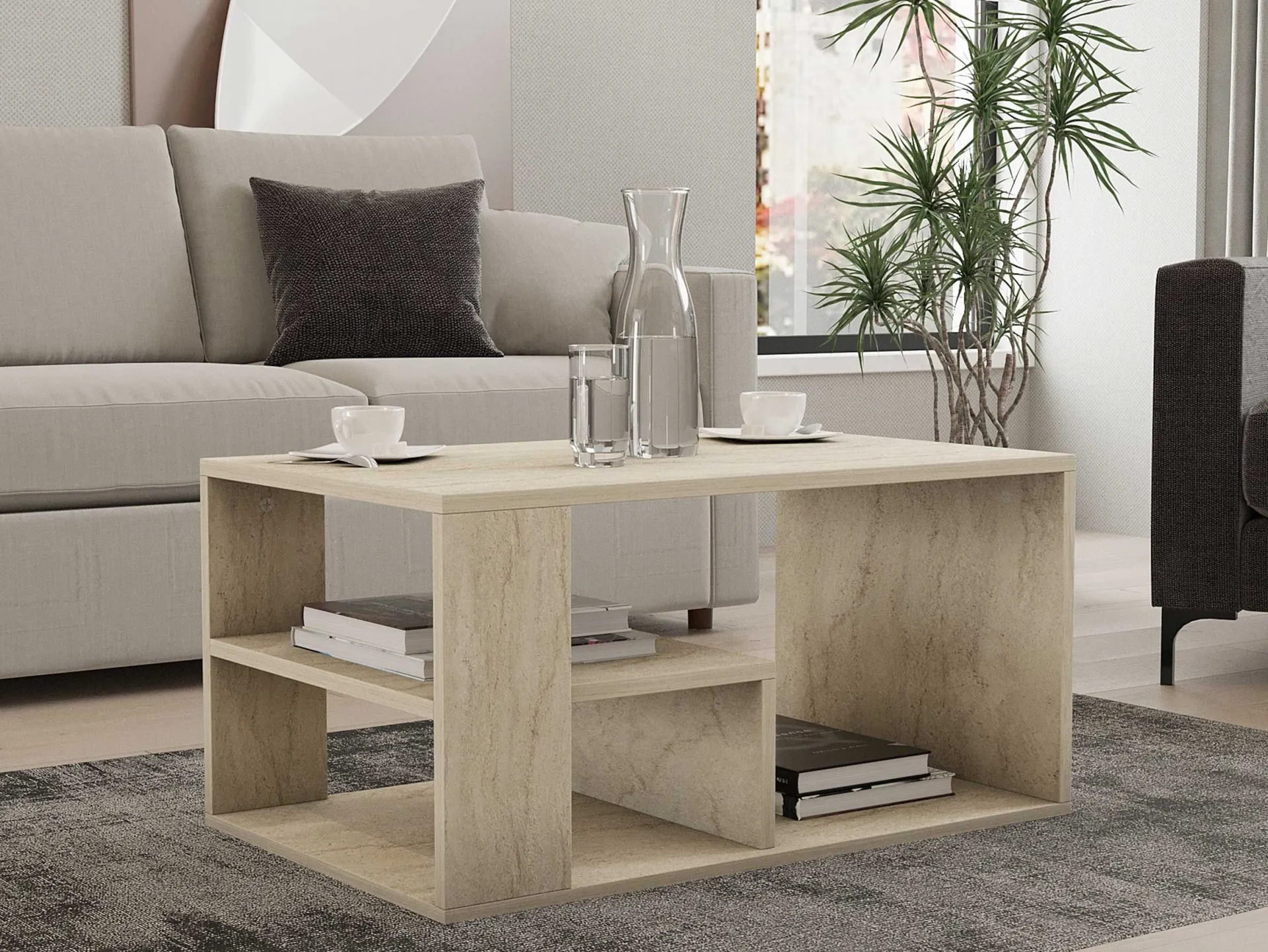 Emob Eros Couchtisch | 100 % MELAMIN | Travertin