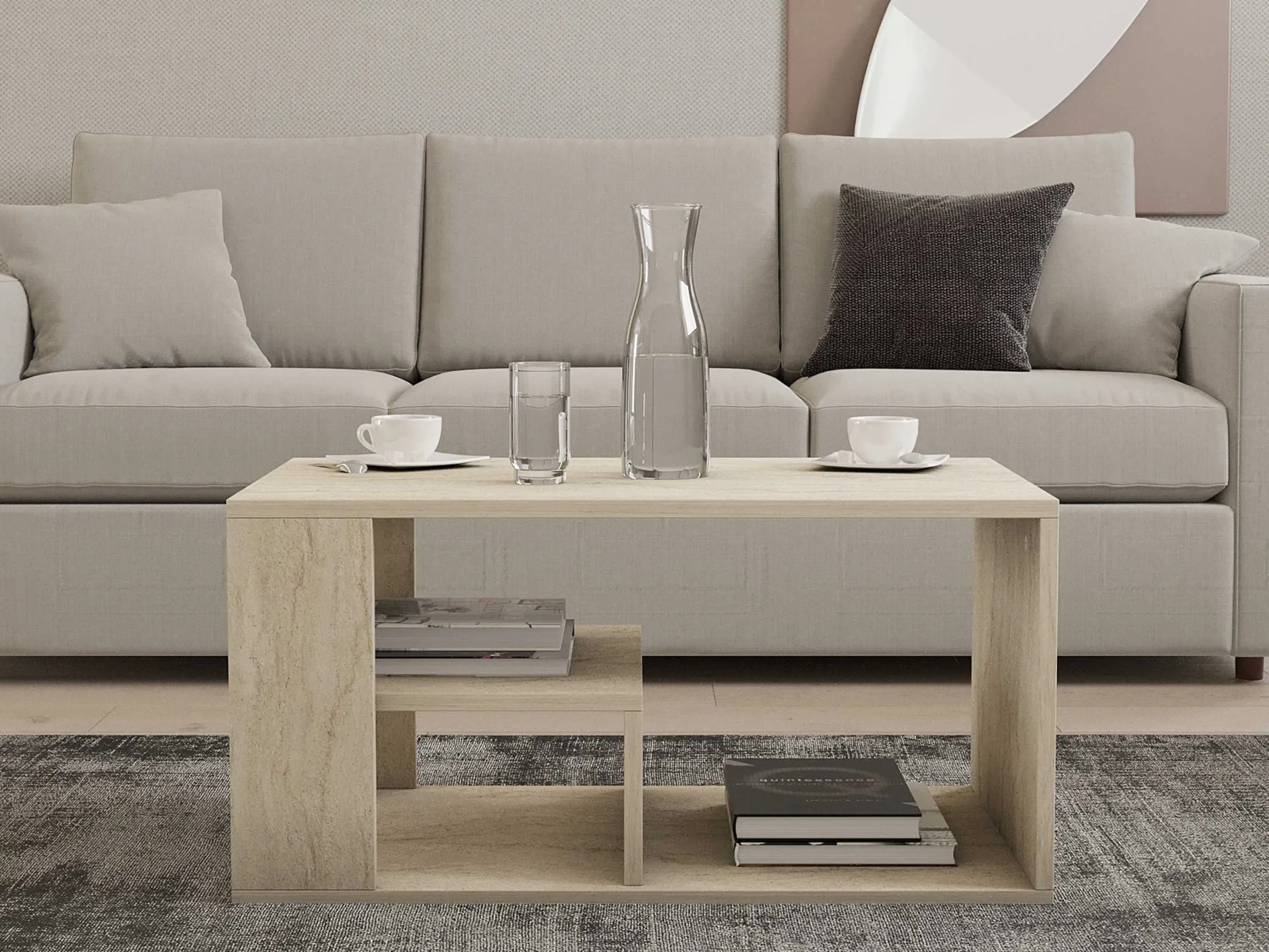 Emob Eros Couchtisch | 100 % MELAMIN | Travertin