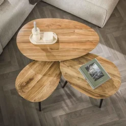 Emob 3er-Set Couchtische Auranne Akazie massiv