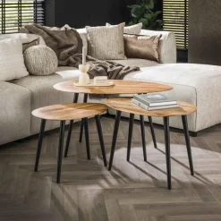 Emob 3er-Set Couchtische Auranne Akazie massiv